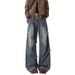 Men's Clothing Retro Deconstructed Washed Scimitar Jeans Slimming Loose Casual Straight Wide Leg Trousers For Men And Women_mkmklike.com