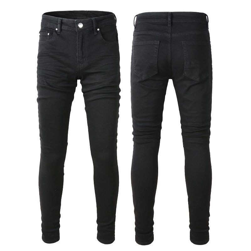 Men's Clothing High Street Black Trousers Wrinkled Skinny Elastic Men's Jeans Slim Fit 800_mkmklike.com