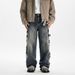 Vintage Washed Denim Jeans – Relaxed Wide-Leg Streetwear Pants With Distressed Details For Men_mkmklike.com