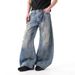 Retro American Street Style Men's Distressed Ripped Curved Blade Jeans High Waist Loose Fit Cleanfit Trousers_mkmklike.com