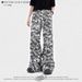Men's Clothing casual pants camouflage dirty dye loose hand destroyed trouser legs casual straight stacked canvas long pants_mkmklike.com