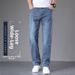 Men's High End Wide Leg Jeans Midweight Cotton Casual Pants Loose Fit Spring Autumn Style Black Mid Waist Long Non-Stretch_mkmklike.com