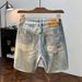 Men's Retro Distressed Washed Denim Shorts Trendy Summer Style Loose Straight Leg Casual Five-Point Pants_mkmklike.com