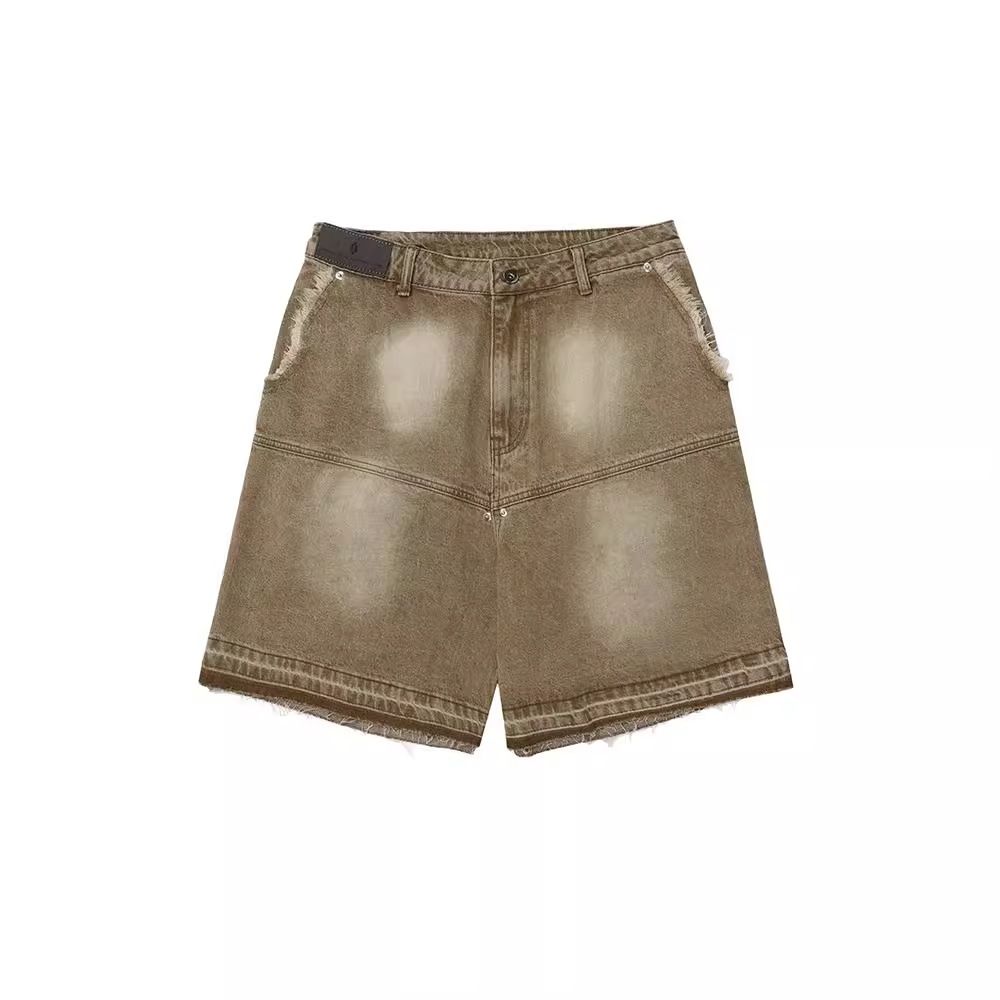 Men's Clothing Retro Washed Denim Shorts Zipper Ribbon Decoration Raw Edge Shorts Men's Casual Shorts_mkmklike.com