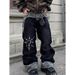 Men's Camouflage Patchwork Ripped Jeans Loose Straight Leg Slightly Flared Floor Length Trousers Autumn Street Style_mkmklike.com