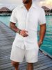 Men's Striped Lapel Shirt Shorts Trendy Casual Sports Suit_mkmklike.com
