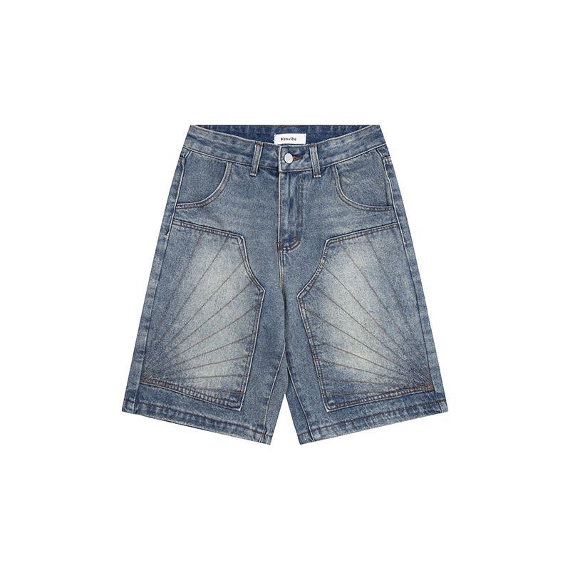 Men's Clothing Deconstructed Washed Distressed Workwear Denim Shorts For Men And Women Retro Loose Straight Shorts_mkmklike.com