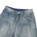American Fashion Washed Denim Cropped Pants With Adhesive Fabric, Men's High Street Straight Loose Fit, Slimming And_mkmklike.com
