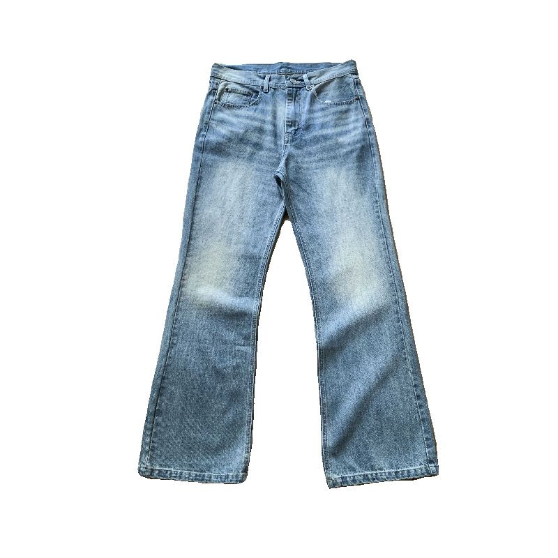 Men's Clothing Ice Blue Cream 517 Flared Loose Wide Leg Washed Vintage Jeans Silo Straight_mkmklike.com