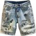 Men's Cartoon Print Denim Shorts Trendy Five Point Mid-Length Straight Leg Loose Fit Summer Pants_mkmklike.com