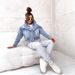 Women's Clothing Distressed Denim Jacket For Women - Oversized Washed Cotton Blend With Notch Lapel & Long Sleeves_mkmklike.com