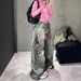 Printed Wide-Leg Jeans For Women - Vintage Washed Denim Pants With Streetwear Graphics (Blue)_mkmklike.com