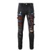 High Street Trendy Men's Jeans Hot Diamond Black Ripped Patch Jeans Stretch Men's Trendy Men's Pants_mkmklike.com