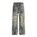 Wasteland Punk Distressed Washed Jeans For Men Trendy Beggar Vintage Dirty Paint Splatter Straight Long Pants_mkmklike.com