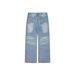 Vintage Washed Blue Jeans – Distressed Whisker & Water Wave Denim Baggy Pants With Flared Hem (Mid-Rise, Non-Stretch, Unisex Fit)_mkmklike.com