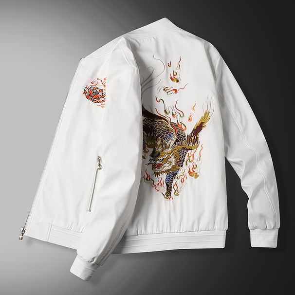 YGTOF Chinese Style Men's Embroidered Stand Neck Zipper Jacket Spring and Autumn Fashion Solid Color Long Sleeve Pockets Cardigan Coat_mkmklike.com