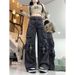 Women's Straight Leg Wide Leg Jeans American Retro High Street Workwear Casual Pants Fashionable Trendy Trousers 2024_mkmklike.com