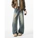 "Men's Relaxed Fit Wide Leg Jeans – Vintage Straight Cut Denim Pants With Distressed Wash (90s Retro Streetwear, High Waist Oversized Fit)"_mkmklike.com