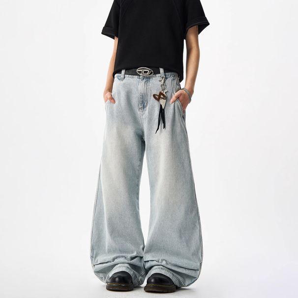 Men's Clothing Wide Leg Cleanfit Retro Scimitar Jeans Retro Wide-Leg Cleanfit Jeans - High Waist Loose Fit Casual Pants With Unique Sickle Design_mkmklike.com