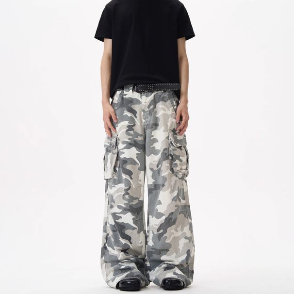 Streetwear Camo Cargo Jeans For Men - Relaxed Fit Straight Leg With Multiple Pockets, Summer Casual Pants, Cotton Comfort_mkmklike.com