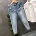 Light Blue Stretch Denim Jeans For Men Slim Fit Cropped Length Fashionable Spring Autumn Wear_mkmklike.com