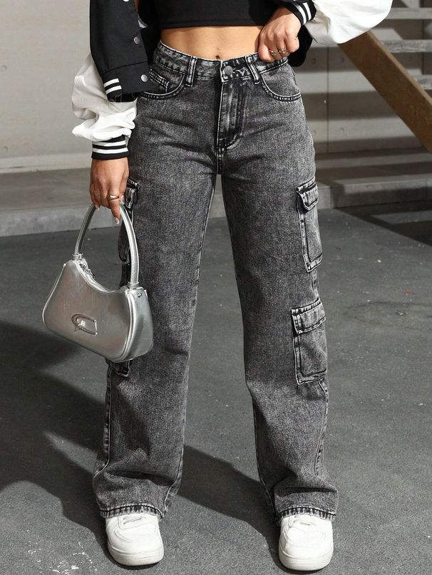 Cross-border Exclusive For European American And : Teenage Women's Washed Irregular Denim Multi-pocket_mkmklike.com