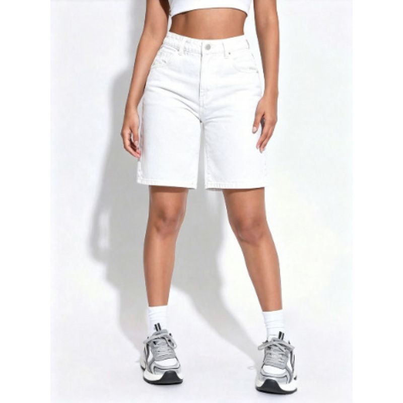 Women's High-Waisted Light Blue Denim Shorts Summer Versatile Basic Style Flattering for All Body Types_mkmklike.com