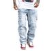 Men's Vintage Distressed Jeans – Retro Frayed Hem & Relaxed Fit (Light Blue/Black, S-XXL)_mkmklike.com