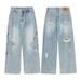 LKTM Men's Wear # Spring/Summer New Cutout Perforated Jeans For Men And Women With Design Sense Loose Wide Legs Straight Bb9_mkmklike.com