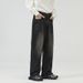 Men's Clothing Straight Half Elastic Waist Jeans Washed Vintage Wide Leg Long Pants_mkmklike.com