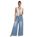 Women's Clothing Street Retro Wide Leg Frayed Edge Washed Denim Trousers_mkmklike.com