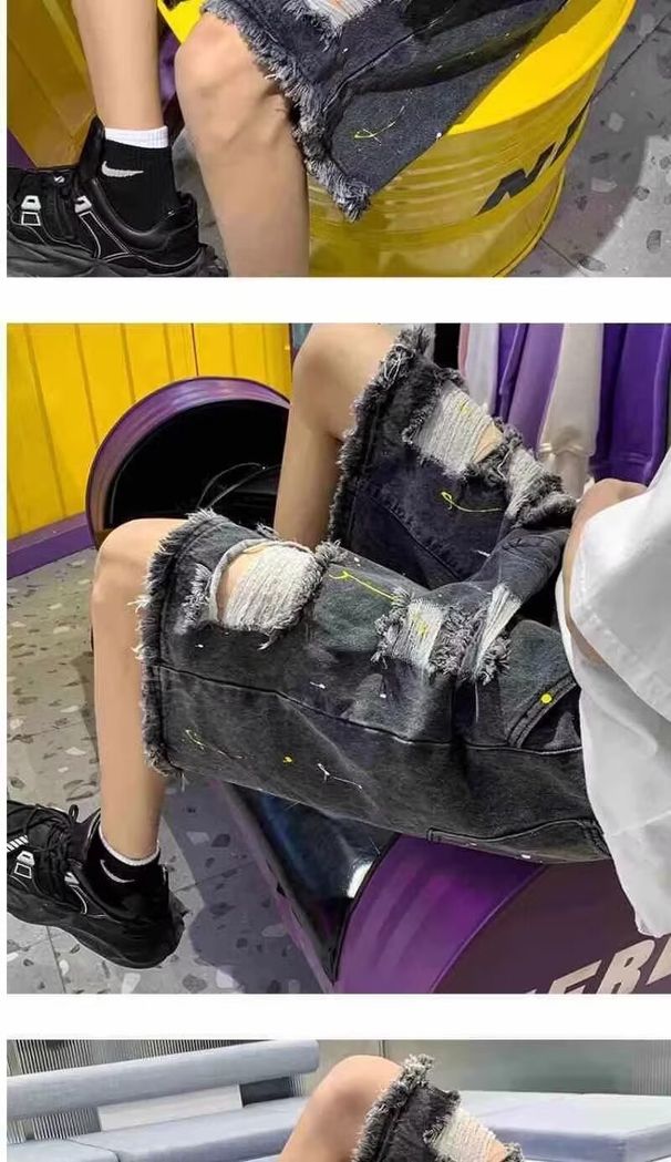 Men's Clothing Thin Five Point Denim Shorts Trendy Ripped Slim Casual Trendy Brand Breeches Pants_mkmklike.com