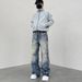 Men's Clothing 3D Printed Shenniu Cleanfit Straight Loose Ink Splashed Print High Distressed Jeans_mkmklike.com