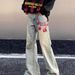 Nordmann American Style Vibe Retro Distressed Yellow Mud-Dyed Embroidered Jeans For Men High Street Clean Fit Slightly Flared_mkmklike.com