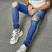 2023 New European And American Style Men's Distressed Skinny Jeans With Slight Stretch Selfie Photo_mkmklike.com