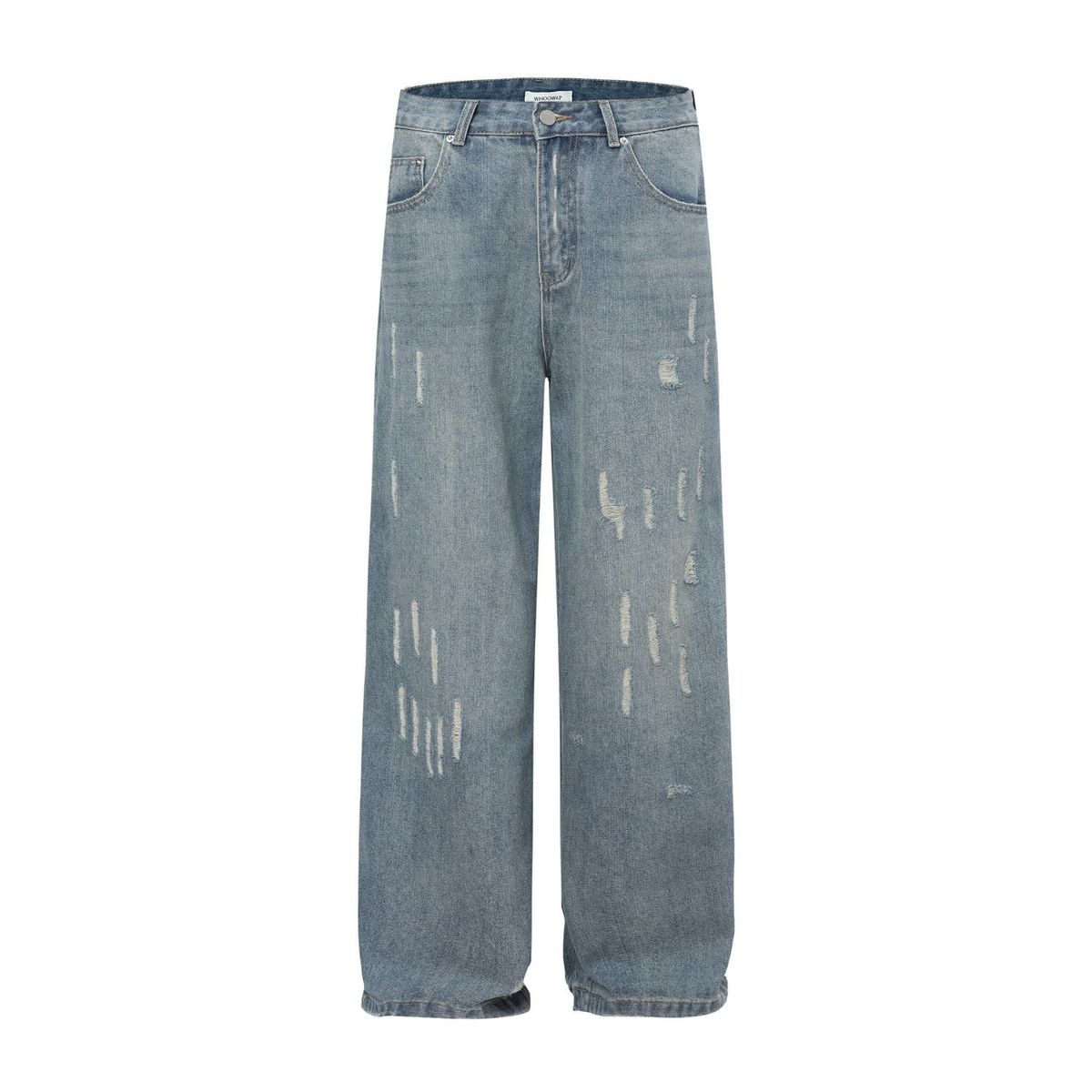 Men's Clothing Unisex Retro Distressed Jeans Clean Fit Loose Straight Leg Slightly Flared Versatile Drape_mkmklike.com