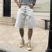 Unisex Bright Solid Color Denim Shorts With Metal Front Buttons, Loose Wide-Leg Fit_mkmklike.com