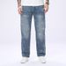 Men's Straight Leg Jeans Irregular Print Non-Stretch Blue Denim Stylish Versatile All-Season Casual Pants_mkmklike.com