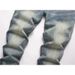 Men's Stretch Denim Jeans With Punk-Inspired Print & Destructive Details - Slim Fit Retro Blue Denim Pants With Whisker Effects_mkmklike.com