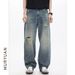 Men's Clothing Fashion Retro Washed Ripped Jeans Wide Leg Loose Casual Floor Mopping Trousers_mkmklike.com