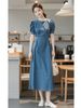 French Style Design Exquisite, Simple, Elegant. Long Skirt Has A High-End Feel And Super Beautiful. The Blue Denim Dress_mkmklike.com