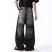 High Street Vintage Washed Denim Jeans – Loose Straight Leg, Unisex, 82% Cotton, Mid-Rise, Distressed Whiskering, Black & Coffee, S-XXL_mkmklike.com