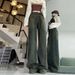 Retro Blue Wide-Leg Jeans Women, New Autumn Style, Suitable For Pear-Shaped Body, Plus Size, Loose Fit, Slimming, Draped_mkmklike.com
