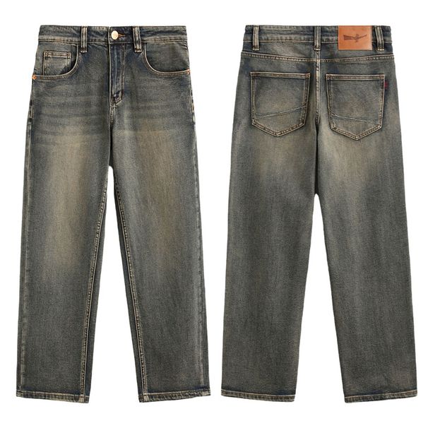Men's Straight-Leg Jeans – Vintage Washed Denim With Slight Stretch, Relaxed Fit & Mid-Rise For Casual & Streetwear_mkmklike.com