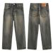 Men's Straight-Leg Jeans – Vintage Washed Denim With Slight Stretch, Relaxed Fit & Mid-Rise For Casual & Streetwear_mkmklike.com