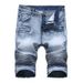Cross-border Foreign Trade European And American Tide Brand Locomotive Pleated Straight Denim Shorts Men's Pocket Zipper Five-point Pants BIKER_mkmklike.com