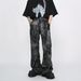 Men's Clothing High Street Washed Zipper Retro Jeans Spring And Summer Design Flared Paint Tie Dye Pants_mkmklike.com