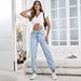 Women's Slim Fit Straight Leg Jeans – Classic Blue Denim Pants – High Waist Cotton Trousers_mkmklike.com
