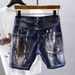 Men's Clothing Street Fashion Ripped Patch Denim Shorts Paint Graffiti Five Point Trendy Personality Youth Shorts_mkmklike.com