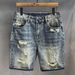 Hong Kong Version High-end Cotton Texture Vintage Washed Ripped Denim For Men, Summer Thin Straight-leg Knee-length_mkmklike.com